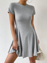 Pleated Solid Color A-Line High Waisted Round-Neck Mini Dresses